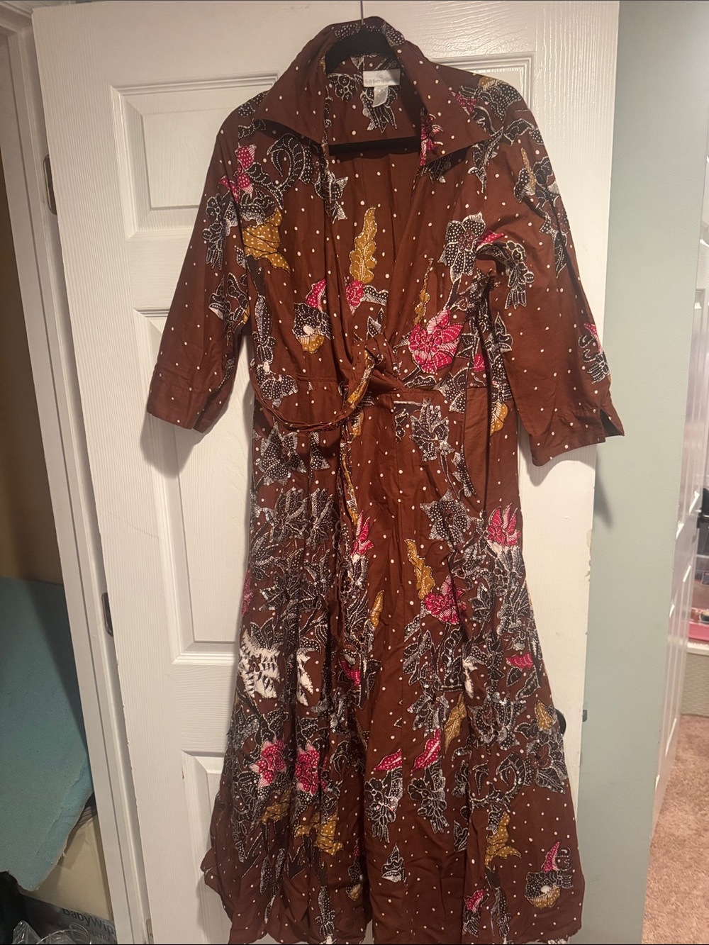 Soft Surroundings Brown Floral Maxi Dress with Pink and Gold Details